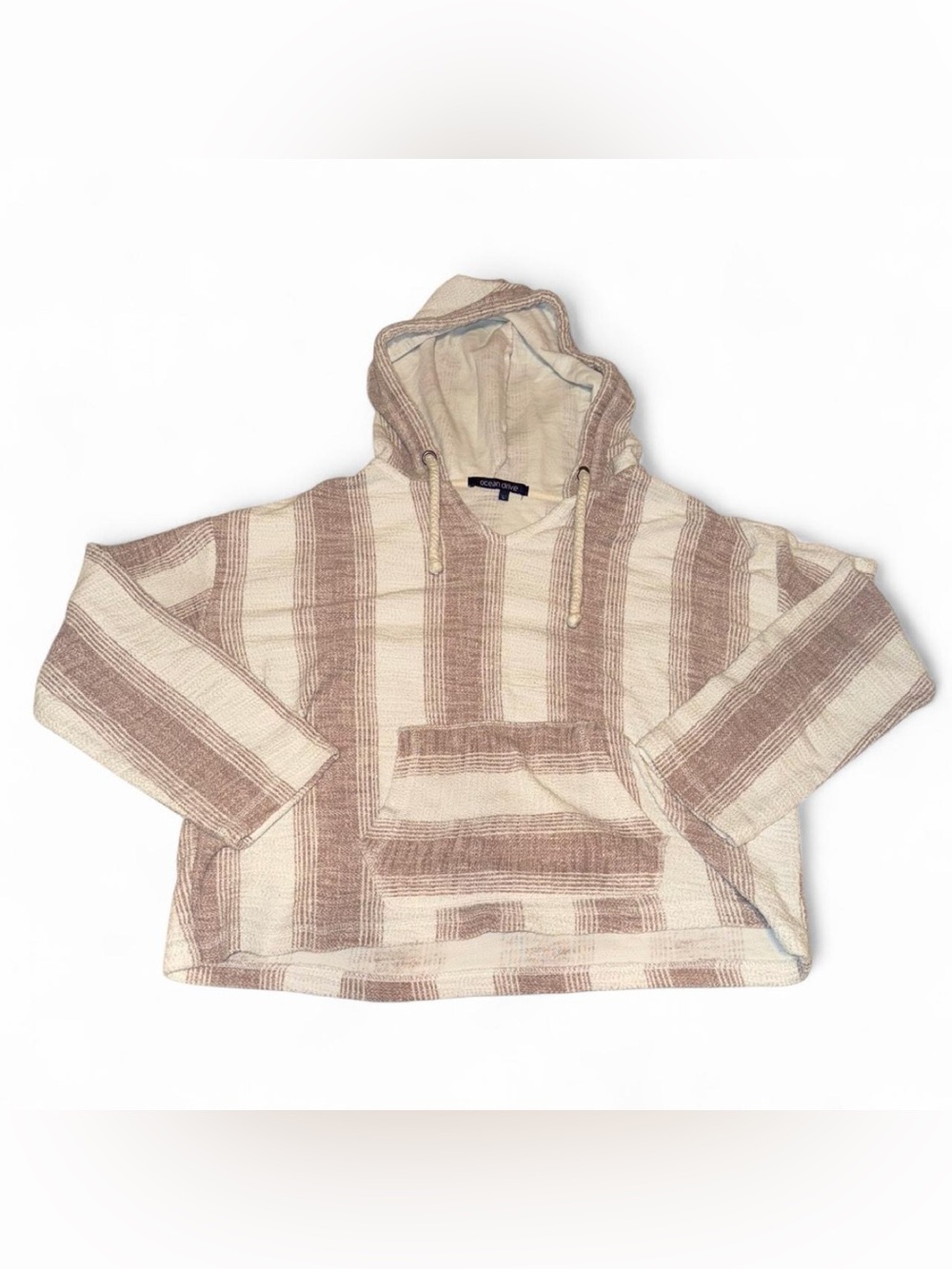 Striped Baja Hoodie - white & Taupe